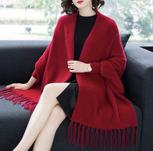 Nuevo estilo bufanda borla con manga de visón de <span class=keywords><strong>terciopelo</strong></span> grueso manto multicolor <span class=keywords><strong>abrigo</strong></span> exterior mujer chales - Product Image 1