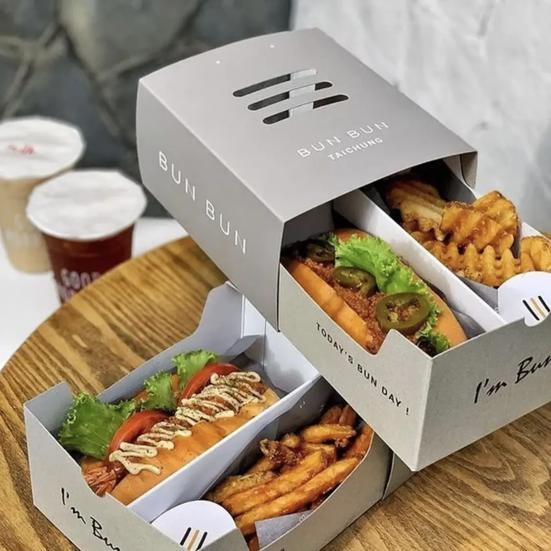 Benutzer definierte Logo-Druck Gery Sandwich Papier Verpackung Schublade Box mit Trennwänden Mittagessen Essen zum Mitnehmen Sandwich Box