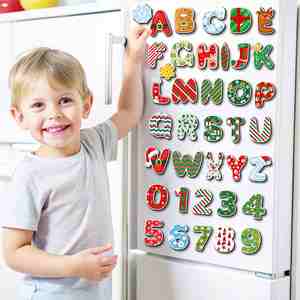 Décorations magnétiques souples pour réfrigérateur de Noël pour l'apprentissage des enfants : lettres et chiffres à faire soi-même - Product Image 1