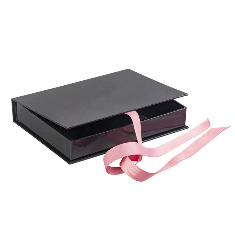 Cajas de papel rígidas cosméticas de cartón con forma de libro, paquete de regalo magnético de lujo personalizado con cierre de cinta