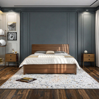 Lit en bois massif de noyer nordique minimaliste moderne, lit double pour chambre à coucher