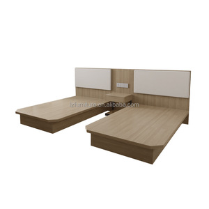 Juego de Cama de Madera con Plataforma para Hotel, Tamaño Queen/King, con Cabecera Tapizada Integrada y Mesitas de Noche, para Dormitorios de Hotel de 3 Estrellas - Product Image 1