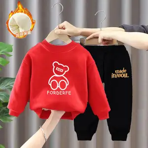 Pakaian Bayi Set Pakaian Anak-anak Setelan Bulu Musim Dingin Anak-anak Musim Gugur dan Musim Dingin Celana Sweater Bayi Tebal 2 Potong Set