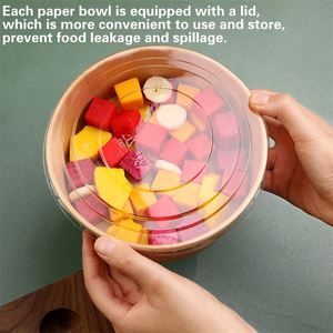 Disposable Kraft Paper Salad <b>Bowl</b> PP/OPS <b>Lids</b> Fast Food Packaging Paper <b>Bowl</b> Plastic PP PET <b>Lids</b> for Food Container - Product Image 4