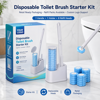 Ensemble de brosses WC jetables en plastique portables avec têtes en forme de fleur, support mural, nettoyage sans angles morts, hygiénique