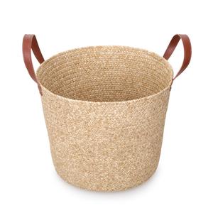 <span class=keywords><strong>Panier</strong></span> de rangement en papier beige naturel avec poignées en cuir, <span class=keywords><strong>grand</strong></span>, rond, durable, style nordique, pour la lessive, la décoration de la maison, vente en gros, personnalisable - Product Image 1