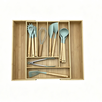 Organisateur de tiroir en bambou multifonctionnel extensible et réglable avec installation facile pour couverts et outils de cuisine