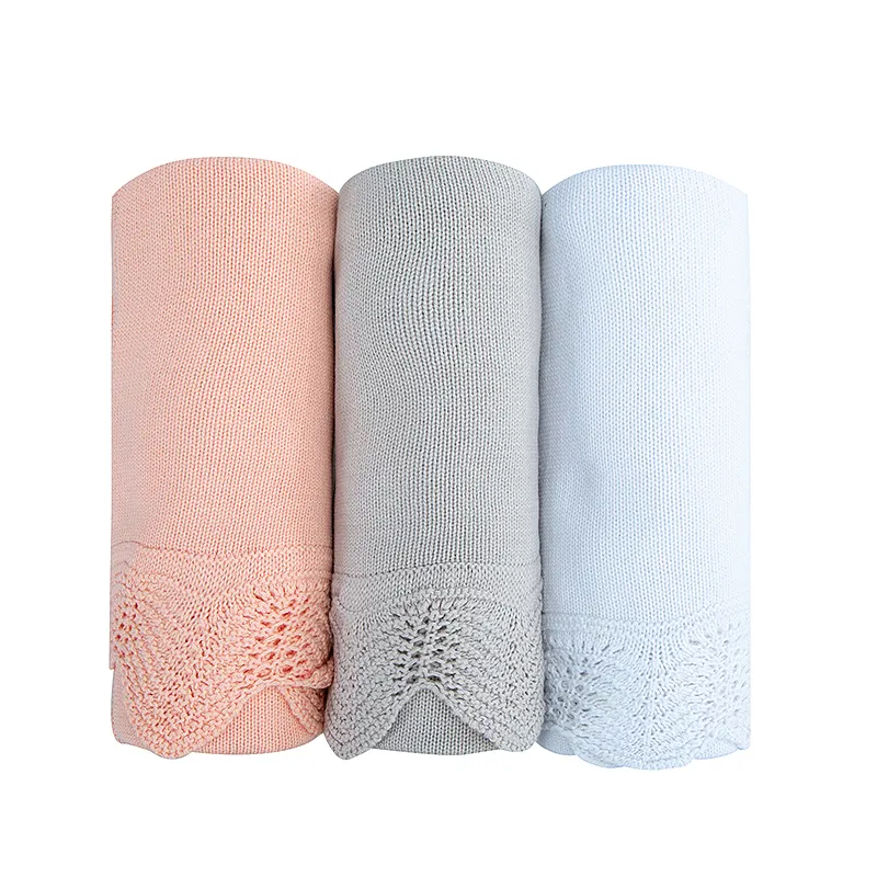 CLASSIC 100% COTTON KNITTED CROCHET EDGE BABY BLANKET NEW BORN BLANKET