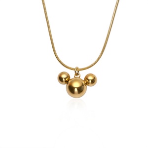 Cute Cool Cartoon Mickey <b>Mouse</b> Charms Pendant Stainless Steel Gold Plated Triple Layer Chain Necklace Party Wedding Anniversary - Product Image 1