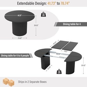 Mesa de Comedor Extensible de Diseño Moderno <span class=keywords><strong>y</strong></span> Personalizado con Base Acanalada para Cocina <span class=keywords><strong>y</strong></span> Comedor - Product Image 6