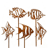 Ensemble de 5 piquets de jardin en métal rouillé, silhouettes tropicales, décoration rustique, art de jardin, décoration extérieure