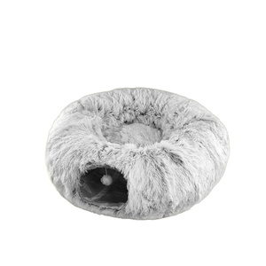 Cuccia a <span class=keywords><strong>tunnel</strong></span> per gatti in peluche morbido con pelo lungo, design semplice a cartone animato, pieghevole con tappetino centrale - Product Image 1