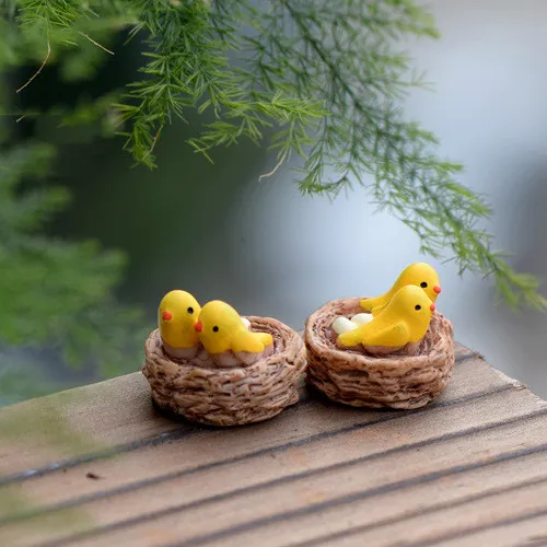 2020 nuevo Mini nido con las aves de jardín de hadas miniaturas Flatback resina Kawaii dibujos animados aves artesanía para decoración para el hogar, accesorios,