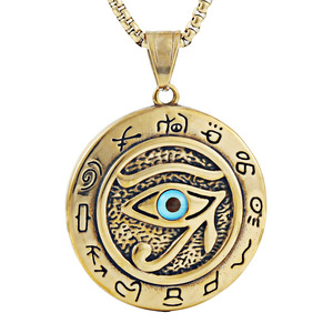 Yunnique – pendentif œil maçonnique en argent, yeux verts, breloque ronde à thème pour hommes, cadeau 19003 - Product Image 5