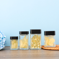 Pot de stockage carré transparent pour poudre de protéines et vitamines 30/60/90/110 ml, flacon en verre pour suppléments et médicaments avec couvercle à vis en plastique