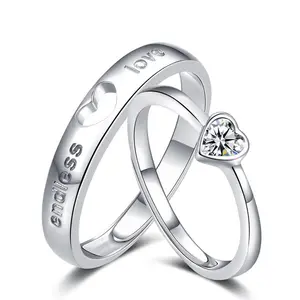 Novo produto casal anel oco para fora coração diamante anel amor presente zircão cobre aberto par ajustável anel