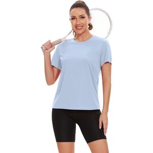Camisetas Deportivas de Manga Corta para Mujer, de Secado Rápido, Cuello Redondo, Ajustadas, de Color Sólido, para Yoga, Running, Tenis - Product Image 2