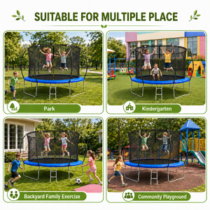 <span class=keywords><strong>Trampoline</strong></span> d'extérieur avec filet de sécurité, cadre en acier galvanisé de 10FT 12FT 14FT, tapis de saut protégé contre les UV, tapis à ressorts bleu - Product Image 5