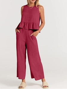 Completo Casual Estivo 2026 da <span class=keywords><strong>Donna</strong></span>: Gilet Senza Maniche e <span class=keywords><strong>Pantaloni</strong></span> a Gamba Larga a Tre Quarti, Stile Europeo e Americano - Product Image 3