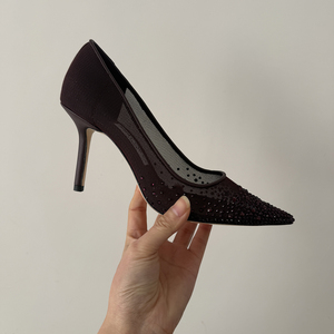 Elegant Distinc High-cut Vamp Pump Pointed Toe Mesh Embellished with <strong>Sparkling</strong> Hotfix Crystals Stiletto <strong>Heel</strong> Perfect Bridal Pair - Product Image 6