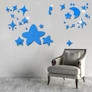 Calcomanía de Pared con Espejo de Estrellas y Luna de Dibujos Animados, Reloj Decorativo Creativo para Dormitorio Infantil, Papel Tapiz para Habitación Infantil - Product Image 4