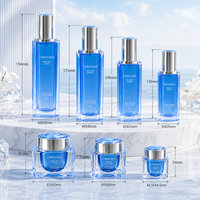 Ensemble de flacons cosmétiques de luxe vides en acrylique créatif de 30 ml/50 ml/100 ml, bleus, avec pompe à lotion, pour soins de la peau, sérigraphiés