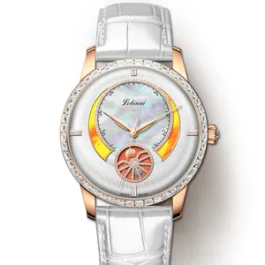 2022 Mode Dames Luxe Dames Mechanische Horloge Lederen Band 2067l Automatische Bule Wijzerplaat Polshorloges Voor Vrouwen