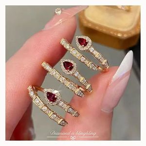 Xinfly Custom 18K Yellow Gold <b>Snake</b> <b>Ring</b> with Waterdrop Ruby Diamond Classic Gemstone <b>Ring</b> for Women's Anniversary - Product Image 1