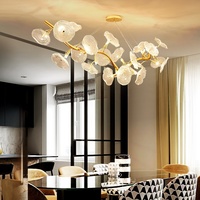 Lustre suspendu LED en forme de feuille de lotus, style zen chinois, tout en cuivre doré, pour salon, chambre à coucher, salle à manger