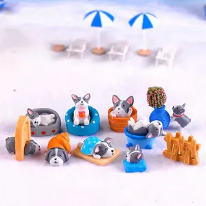 夏威夷度假风格DIY宠物狗天堂3D动物树脂凸圆形卡通玩具屋迷你家居装饰玩具艺术主题