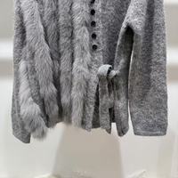 À la mode dame hiver chaud à manches longues Slim Fit ouvert poitrine courte fourrure O cou pull manteau