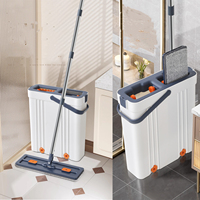 Ensemble de serpillères en microfibre, serpillère plate lavable à la main pour un usage domestique, serpillère humide et sèche avec manche en acier et seau, pratique pour le nettoyage des sols