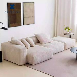 أريكة غرفة معيشة نوردية حديثة من زايشاين، طقم أريكة ثلاثية المقاعد من قماش الكوردوروي الكريمي، أريكة مودولار على شكل حرف L قابلة للغسل للشقق والفلل - Product Image 1