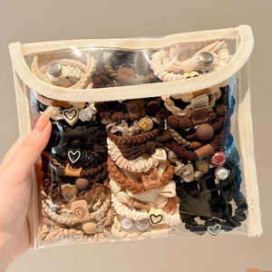 Bandeau pour queue de cheval femme, couleur café, automne-hiver, haut de gamme, motif géométrique visage souriant, effet Maillard, haute élasticité, anti-affaissement - Product Image 1