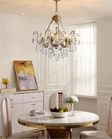 Luminaire suspendu vintage américain Luminaire vintage en cristal Fer forgé Cuivre K9 Lustre à bougie en cristal Lampes suspendues