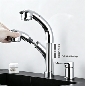 Robinet de cuisine moderne monocommande en acier inoxydable 304 avec douchette extractible et cartouche céramique, à poser sur plan - Product Image 4