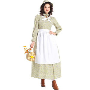 <span class=keywords><strong>Disfraz</strong></span> de <span class=keywords><strong>Halloween</strong></span> para <span class=keywords><strong>Amazon</strong></span> Source New Prairie Colonial Yellow Floral Dress Delantal Pioneer Ropa con tipo de personaje Echo - Product Image 4
