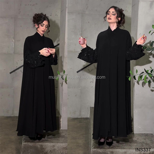 Abaya Nera Lusso da <span class=keywords><strong>Donna</strong></span> in Tessuto Nida, Taglia Unica, con Ricami di Perline, Ideale per la Preghiera e il Ramadan - Product Image 3