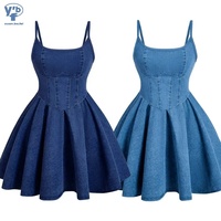 Robe Courte en Jean YUANBOFEI pour Femme, Style Corset, Bretelles Fines, Qualité Supérieure, Délavage Foncé et Clair, Coupe Décontractée Évasée