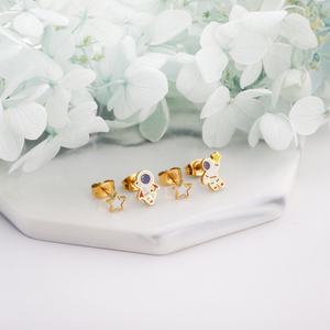 Pendientes de Acero Inoxidable con Circonita Cúbica y Baño de Oro de 18K, Pendientes de Astronauta para Mujer, a la Moda - Product Image 4