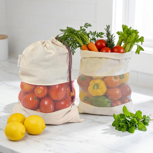 Bolsas Reutilizables Plegables Ligeras y Duraderas de Algodón Puro Orgánico Natural para Frutas y Verduras, Almacenamiento Doméstico - Product Image 4