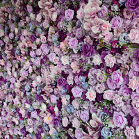 NI Ensemble de toile de fond murale de fleurs pour mariage 8ft x 8ft, Mur 3D en tissu violet brumeux rêveux avec roses artificielles pour décoration, Panneau enroulable