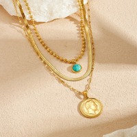 Collier multicouche empilable avec pendentif pièce ronde à chaîne irrégulière, bijoux vintage en turquoise, ornement élégant à superposer TGXL14811