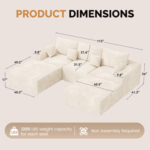 Sofá Cama Modular Moderno en Forma de L de Pana con Estructura Metálica Plegable, Combinación Libre, Sin Montaje, Almohadas Extraíbles, Ergonómico para Salón - Product Image 6