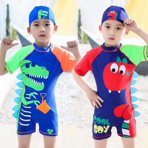 Traje de baño de dinosaurio de dibujos animados para niños, de secado rápido, de una pieza, con gorro para nadar, de 3 a 13 años - Product Image 3