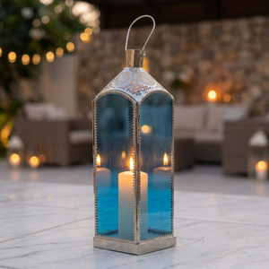 Manufacturers from India Colored Glass <b>Silver</b> Metal Moroccan Candle <b>Lantern</b> for Home & Patio Decoration - Product Image 2
