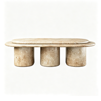 Table basse en marbre naturel Dream Home, plateau ovale superposé, trois colonnes en pierre massif, mobilier moderne pour salon