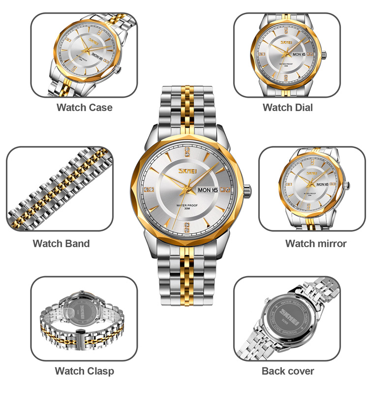 SKMEI 9268 New arrival Fashion Men watches High Quality Stainless Steel Wristwatch Mens Quartz watch