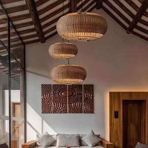 Rattan Chandelier Round Pendant <b>Light</b> 40 50 60 80cm Diameter E27 LED For <b>Dining</b> Room Living Room Bedroom Zen Style - Product Image 3