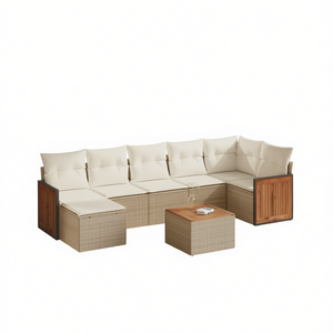 Ensemble de canapés de jardin modulaires en rotin beige avec coussins en mousse haute densité pour espaces extérieurs, design contemporain - Product Image 1